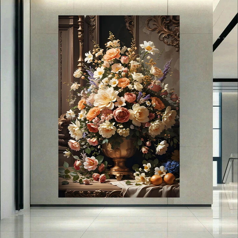 تابلو بوم طرح مخمل نقاشی کلاسیک مدل گلدان کد AR305144