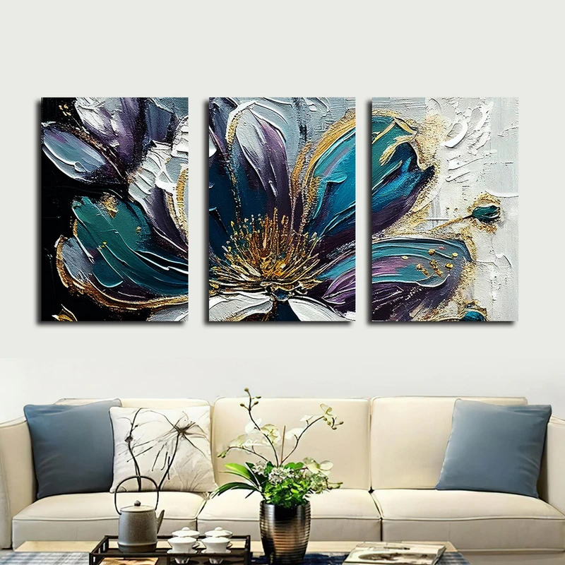 تابلو شاسی بکلیت طرح نقاشی مدرن رنگ روغن گل مدل SH-1587 مجموعه 3 عددی