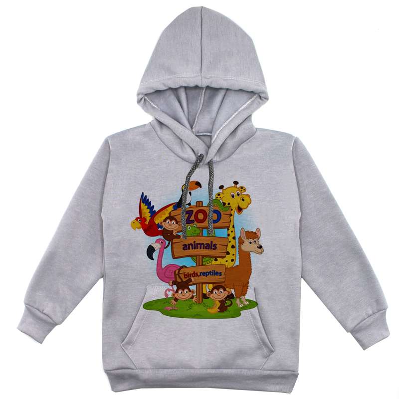 هودی پسرانه مدل باغ وحش F28 رنگ طوسی