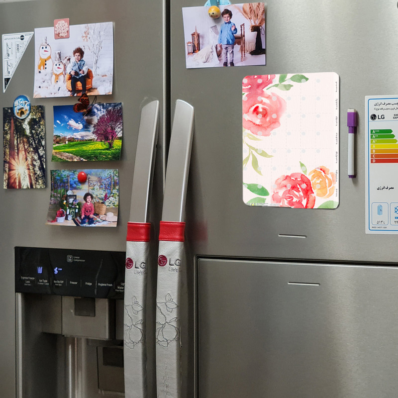 تخته وایت برد عرش دیس مدل پلنر یخچالی طرح کاشان سایز 29×20 سانتی متر به همراه ماژیک