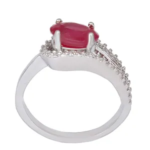 انگشتر نقره زنانه بازرگانی میلادی مدل سنگ یاقوت نگین برلیان بدون ریزش آبکاری رادیوم کد AWR_1363