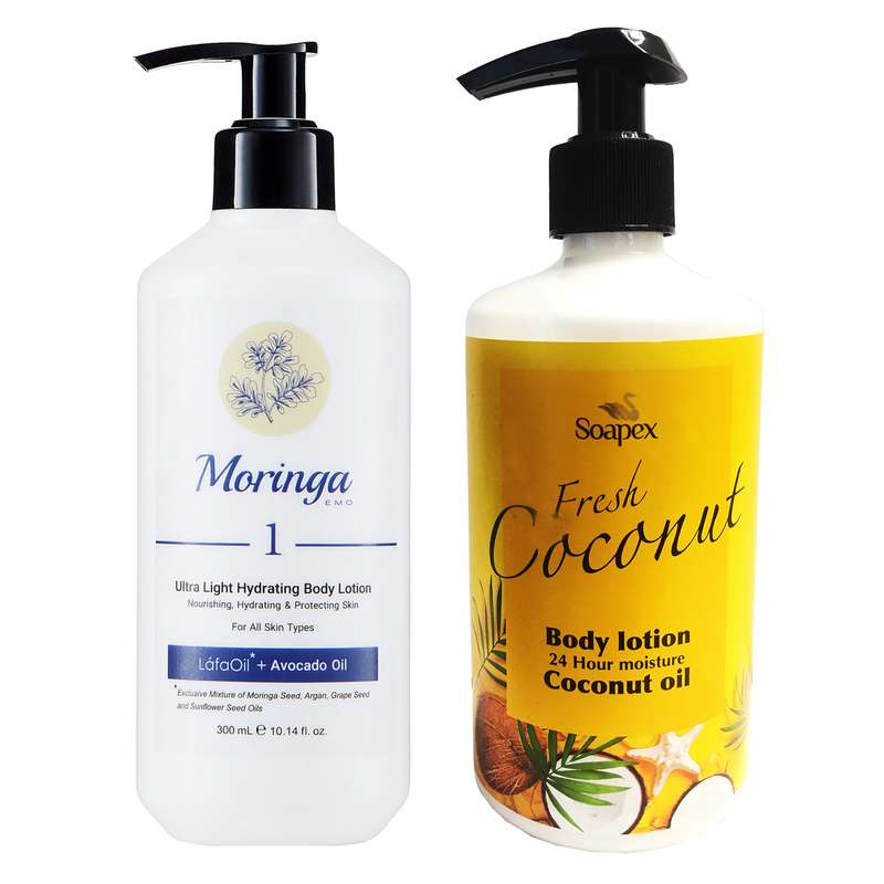 لوسیون بدن مورینگا امو مدل مغذی حجم 300 میلی لیتر به همراه لوسیون بدن سوپکس مدل Coconut Oil حجم 350 میلی لیتر لوسیون بدن مورینگا امو مدل مغذی حجم 300 میلی لیتر به همراه لوسیون بدن سوپکس مدل Coconut Oil حجم 350 میلی لیتر