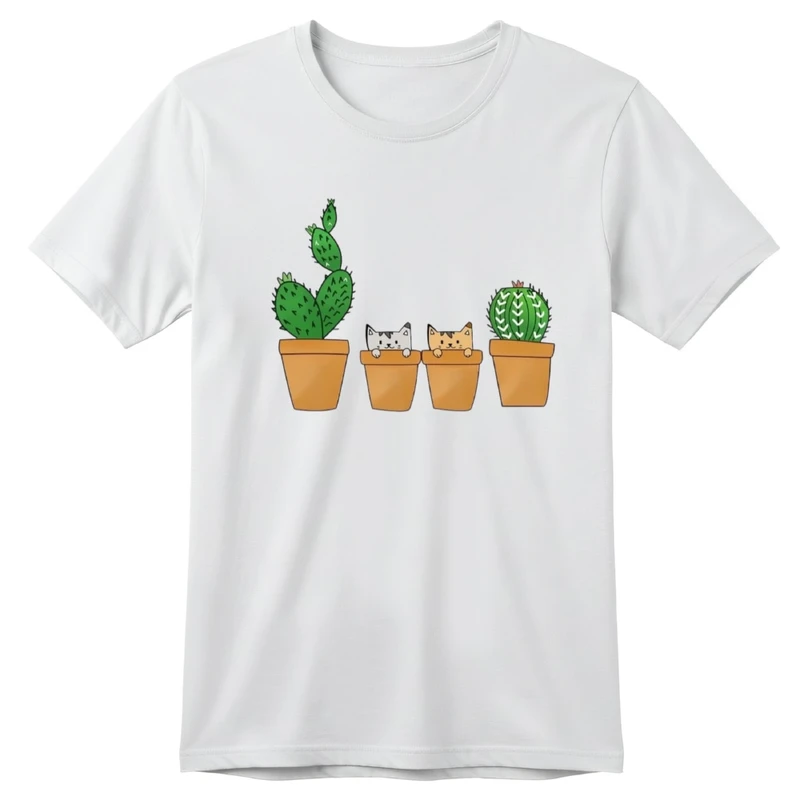 تی‌شرت آستین کوتاه بچگانه مدل کاکتوس و گربه کد v2 