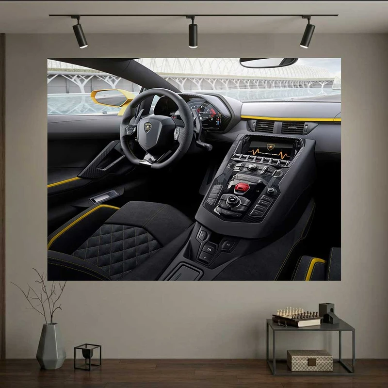 پوستر طرح  خودرو مدل کابین داخلی و فرمان لوکس لامبورگینی کد DV1039