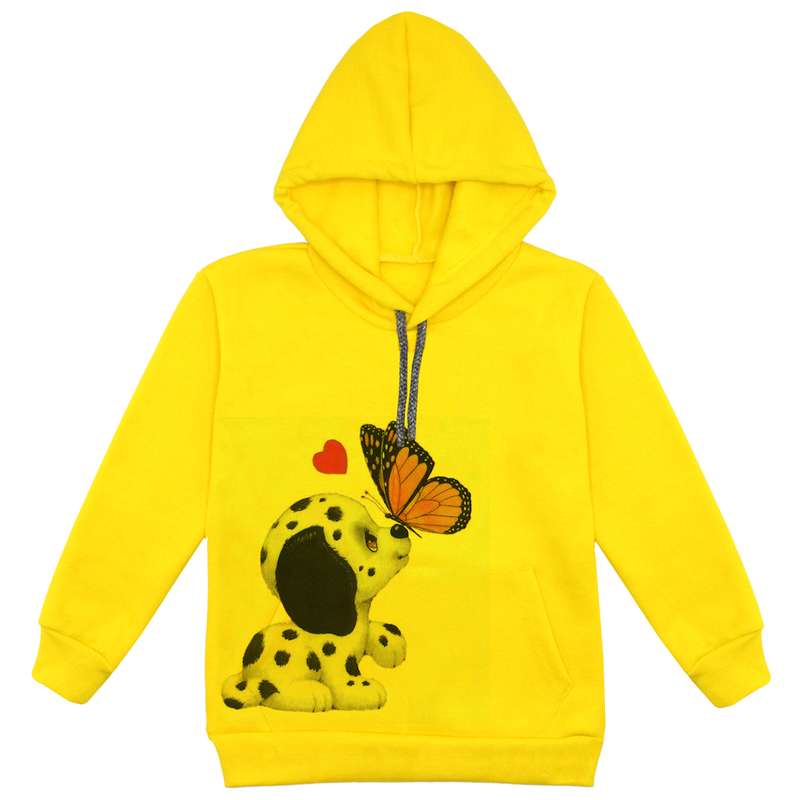 هودی دخترانه مدل سگ و پروانه F91 رنگ زرد