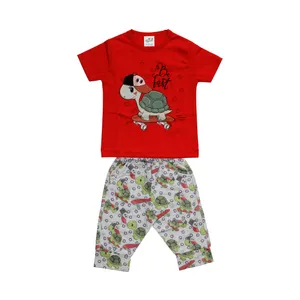 ست تی شرت و شلوارک بچگانه طرح لاک پشت مدل 20365 رنگ قرمز