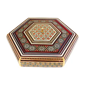 شکلات خوری خاتم کاری مدل داخل شیشه ای طرح 6 ضلعی کد Hexagon-n3