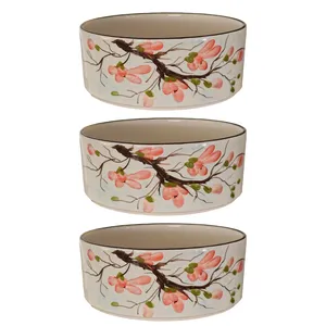 کاسه سفالی مدل استوانه طرح شکوفه هلو بسته ۳ عددی