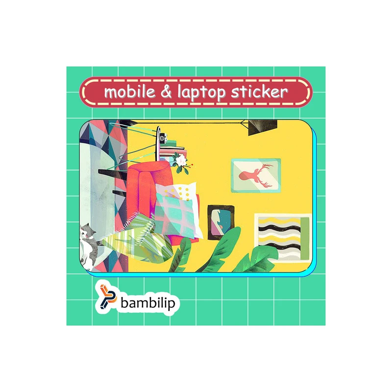 استیکر بامبیلیپ مدل کارت عابر طرح اتاق نشیمن و گل و گربه کد 3859364