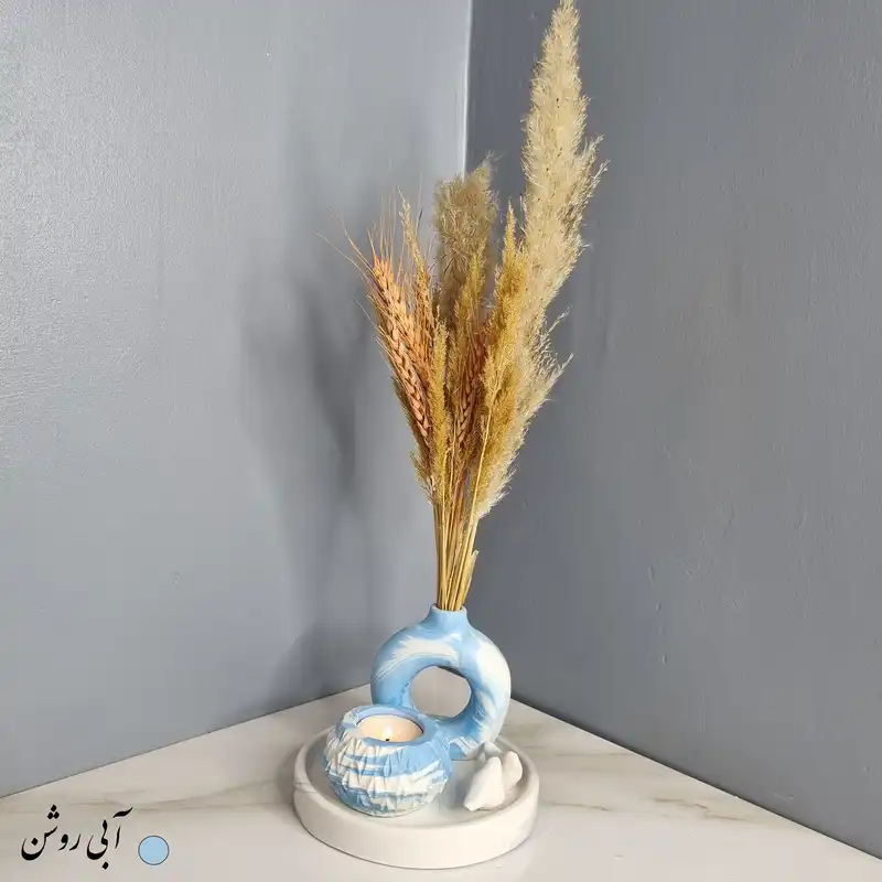 ست 5 تکه جاشمعی و گلدان بتنی طرح دونات مدل هلنا