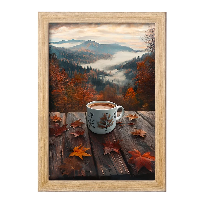 تابلو خندالو مدل فنجان قهوه و جنگل کد F7366