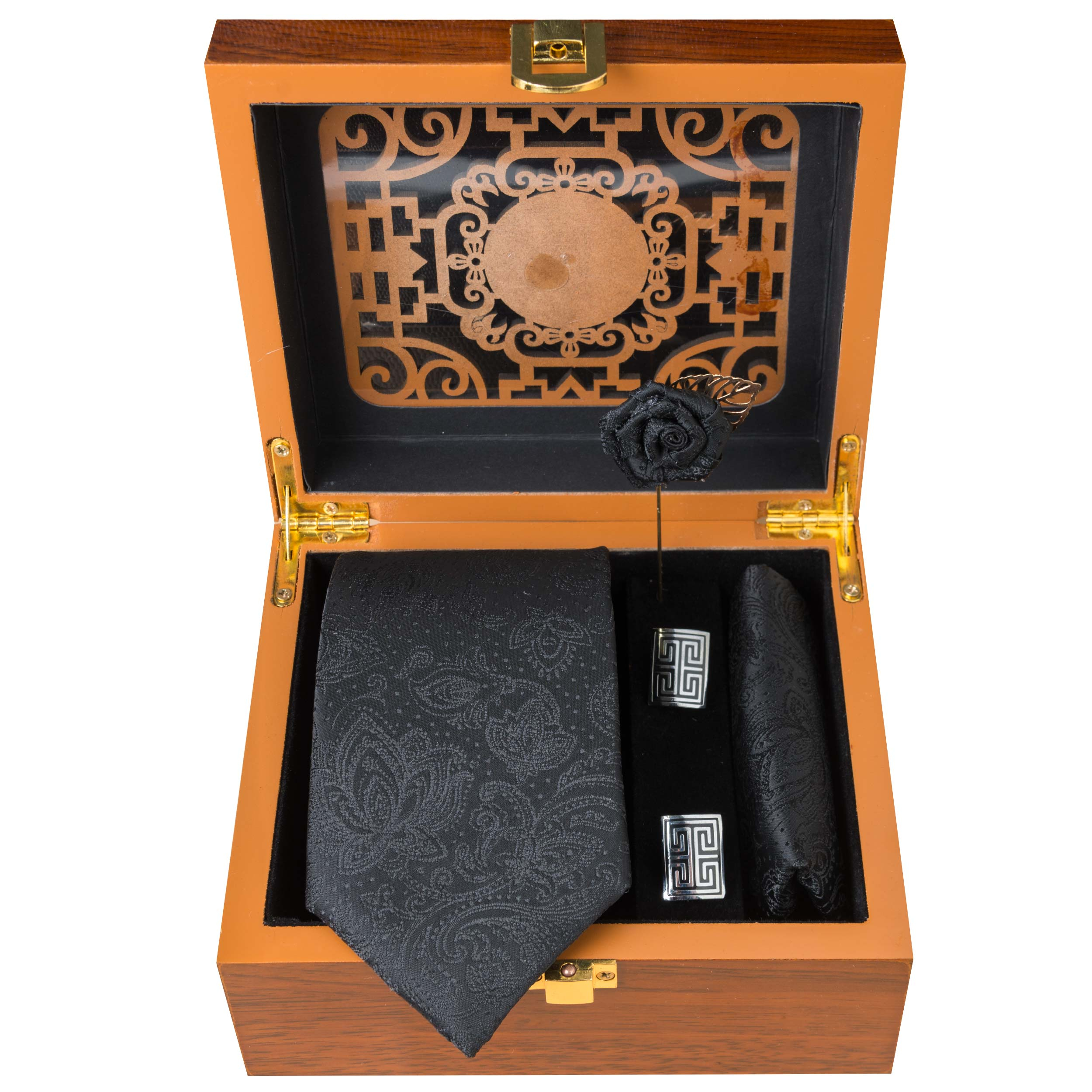 ست کراوات و دستمال جیب مردانه مدل GF-PA354-BK-BOX
