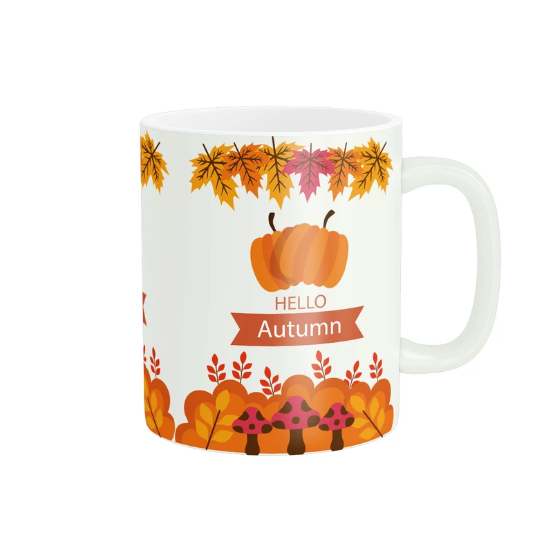 ماگ طرح سلام پاییز کدوتنبل برگ پاییزی قارچ کد 411