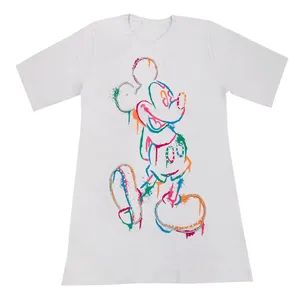 تی شرت لانگ زنانه مدل میکی موس رنگ سفید