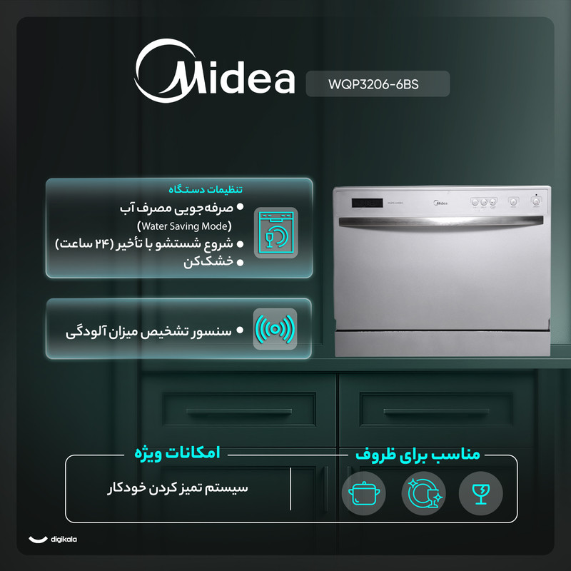 ماشین ظرفشویی 6 نفره مایدیا مدل WQP6-3206BS