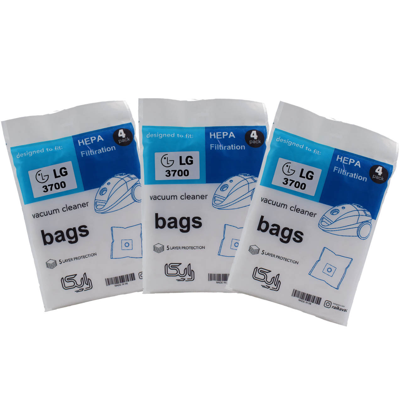 پاکت جاروبرقی رایکا مدل هپا مناسب برای جاروبرقی ال جی 3700-3000 مجموعه 3 عددی