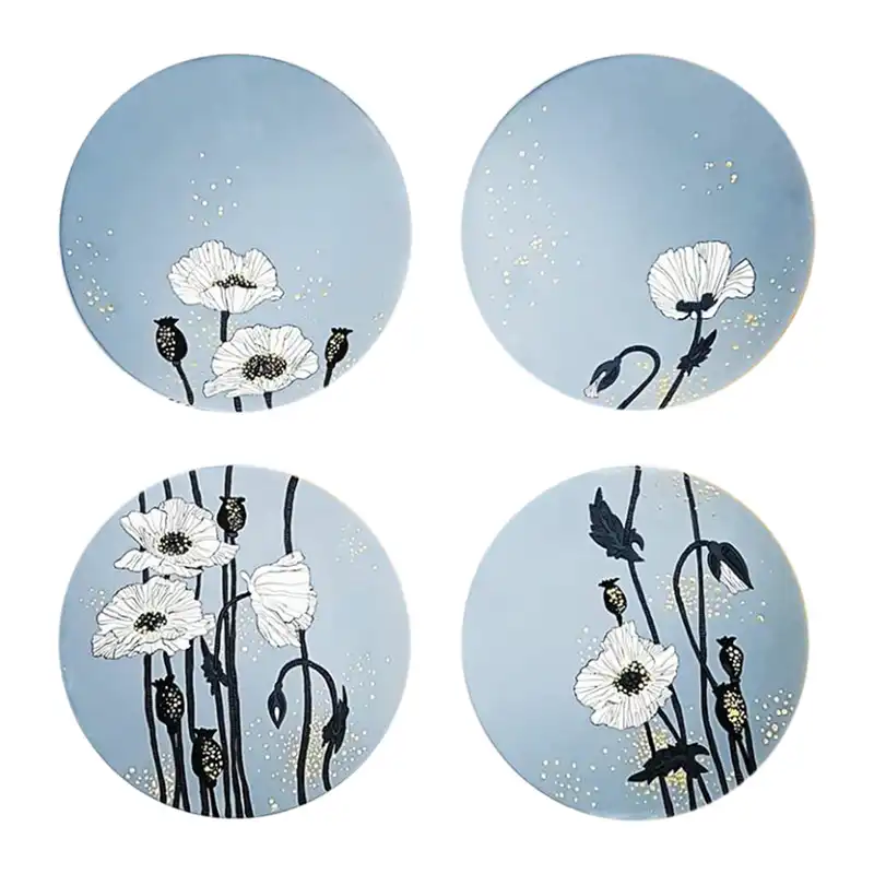 بشقاب دیوارکوب سفالی طرح گل کد D120-A مجموعه 4 عددی