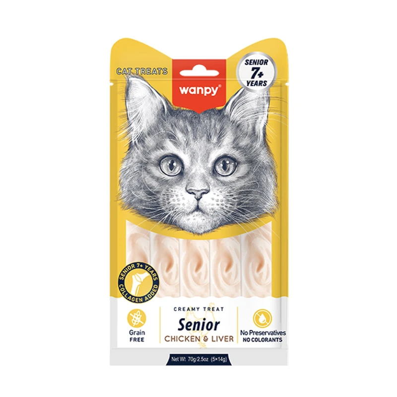 بستنی گربه ونپی مدل Creamy Treat Senior طعم مرغ و جگر بسته 5 عددی