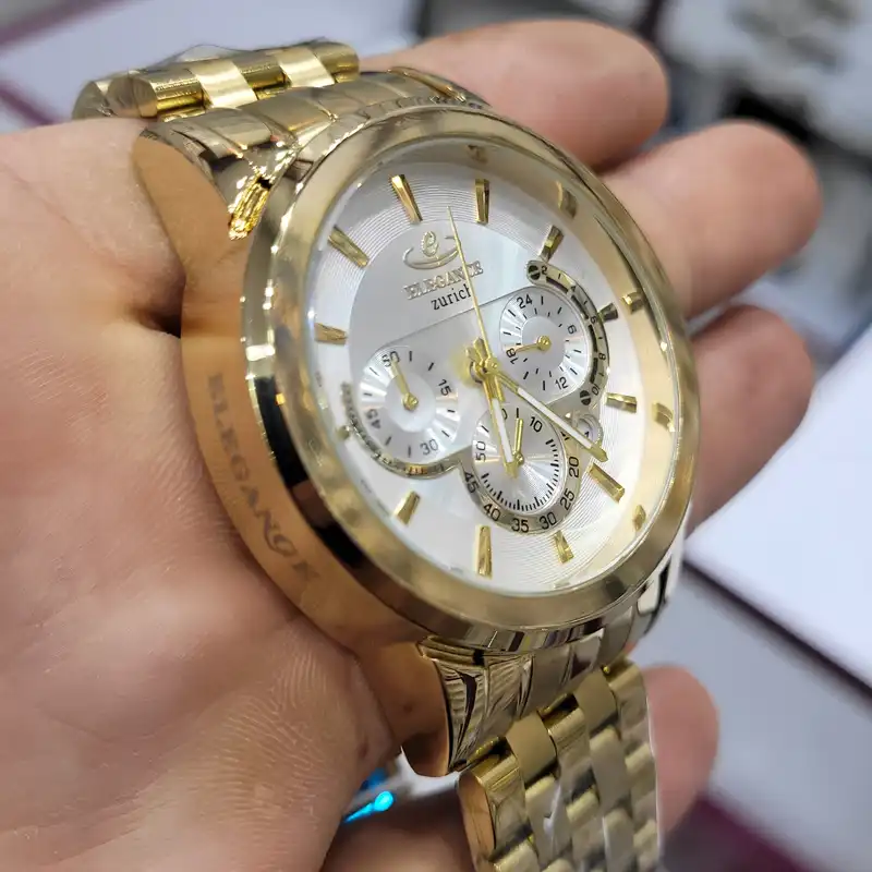 ست ساعت مچی عقربه ای زنانه و مردانه الگانس مدل سه موتور فعال کرنوگراف قفل مخفی