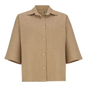 شومیز آستین سه ربع یقه برگردان زنانه السانا مدل سارال کد 224147 رنگ نسکافه‌ای