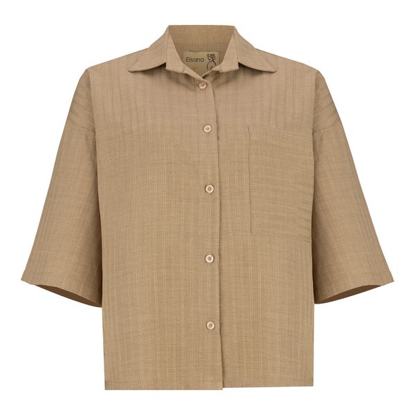 شومیز آستین سه ربع یقه برگردان زنانه السانا مدل سارال کد 224147 رنگ نسکافه‌ای