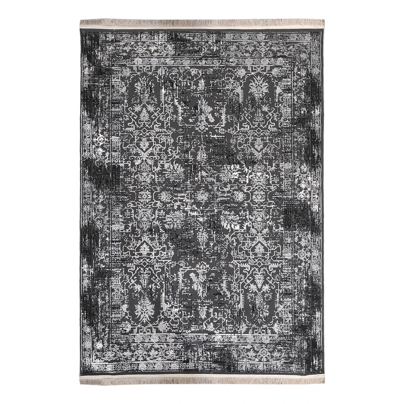 فرش ماشینی 420 شانه فرش لوتوس زمینه طوسی حاشیه طوسی مدل 9018