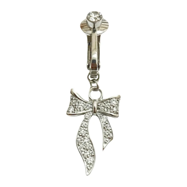 پیرسینگ ناف زنانه مدل بدون سوراخ طرح پاپیون نگین دار 