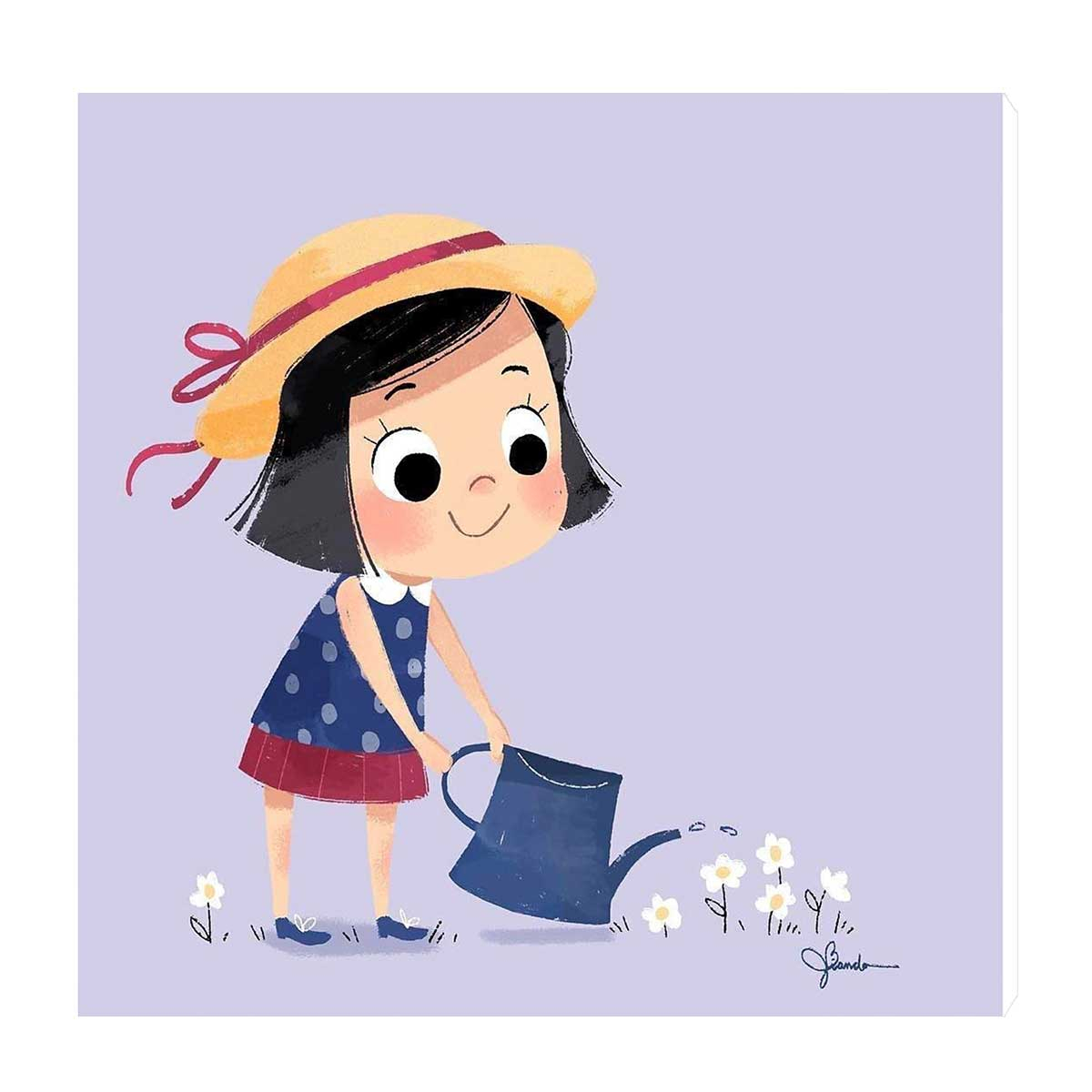 تابلو کودک و نوزاد طرح دختربچه و آب پاش کد wkt99