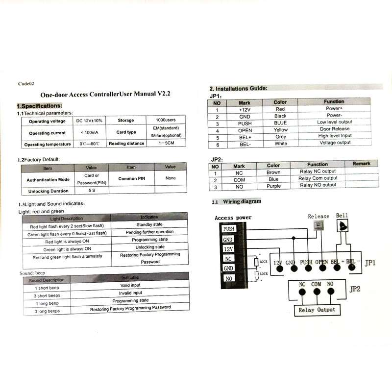 دستگاه کنترل تردد کارتی و رمزی کد RFID 125KHZ همراه تگ و تغذیه مخصوص