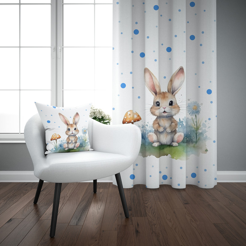 پرده مدل اتاق کودک طرح پسرانه خرگوش کهشکانی سایز 140x280 سانتی متر