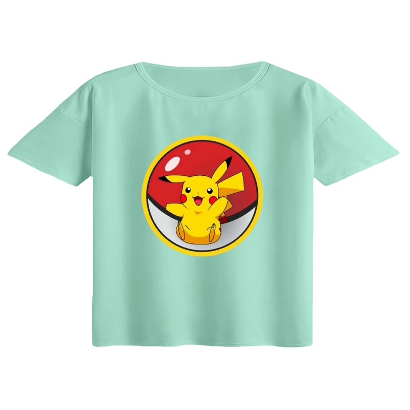 کراپ تی‌شرت آستین کوتاه زنانه مدل پوکی مون