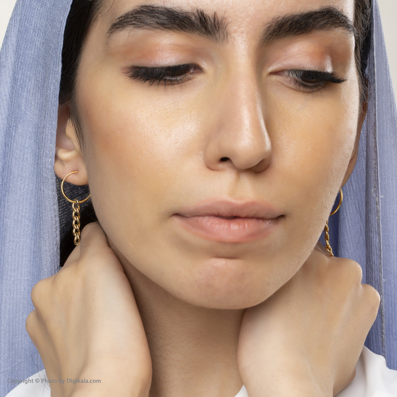 گوشواره طلا 18 عیار زنانه کاپانی مدل حلقه ای با آویز کد KE021 - 4