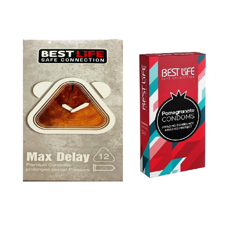 کاندوم بست لایف مدل Max Delay بسته 12 عددی به همراه کاندوم بست لایف مدل Pomegranate بسته 12 عددی کاندوم بست لایف مدل Max Delay بسته 12 عددی به همراه کاندوم بست لایف مدل Pomegranate بسته 12 عددی