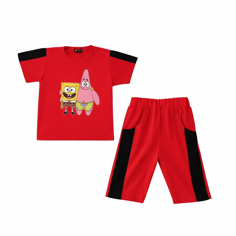 ست تی‌شرت آستین کوتاه و شلوارک راحتی بچگانه مدل AR4215