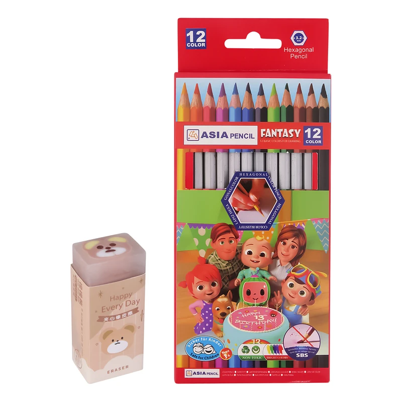 مداد رنگی 12 رنگ آسیا طرح خرسی کد 2096 به همراه پاک کن