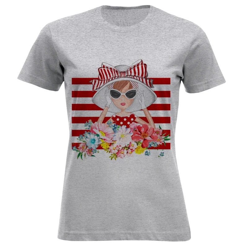 تی شرت آستین کوتاه زنانه مدل دختر کلاه دار F1412