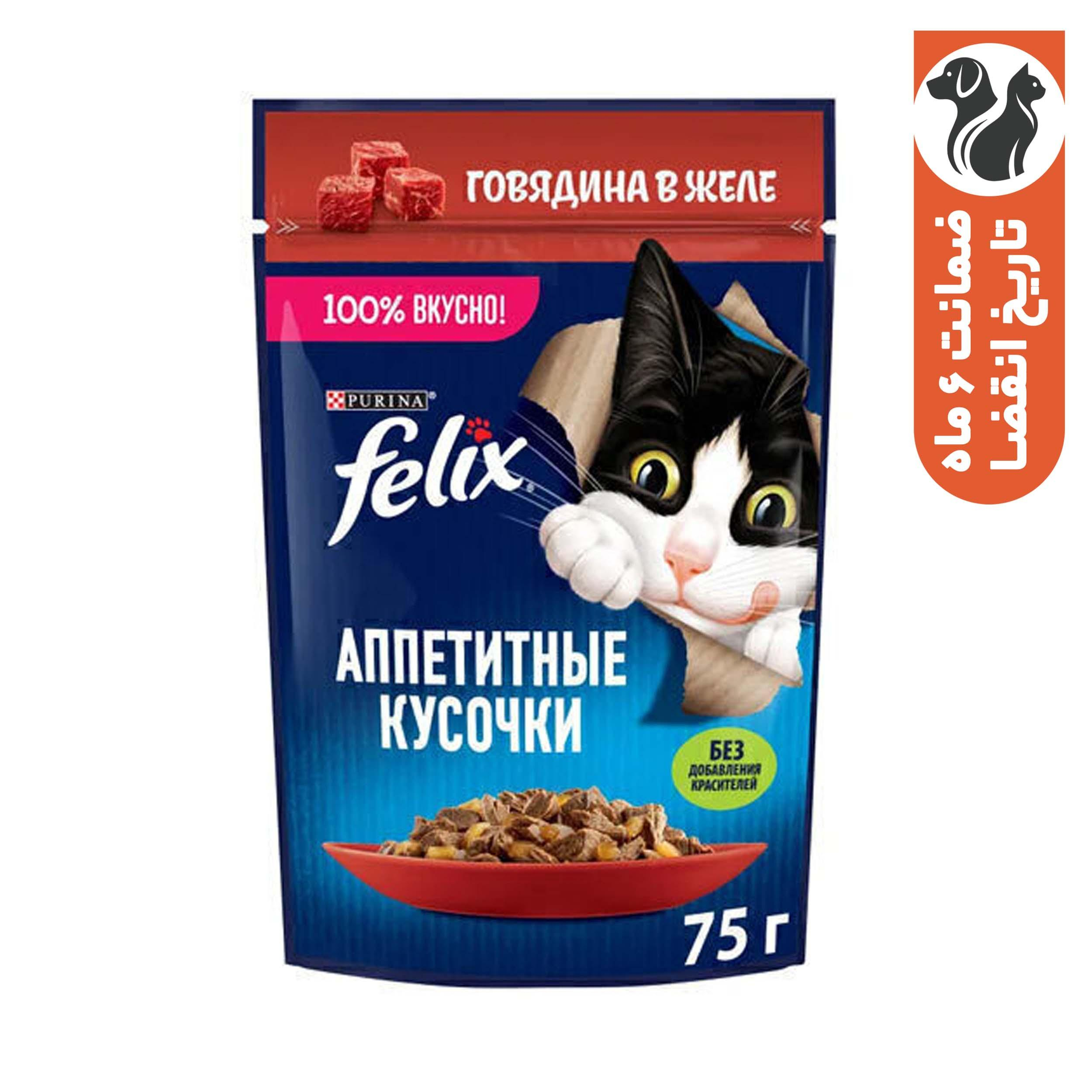 پوچ گربه بالغ فلیکس مدل Beef in Jelly طعم گوشت گاو وزن ۷۵ گرم