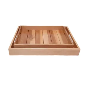 سینی دسته‌دار مدل چوبی طرح راش نرده‌ای مجموعه ۲ عددی