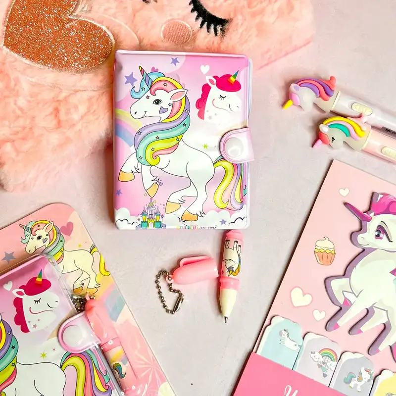 دفتر یادداشت طرح یونیکورن به همراه خودکار