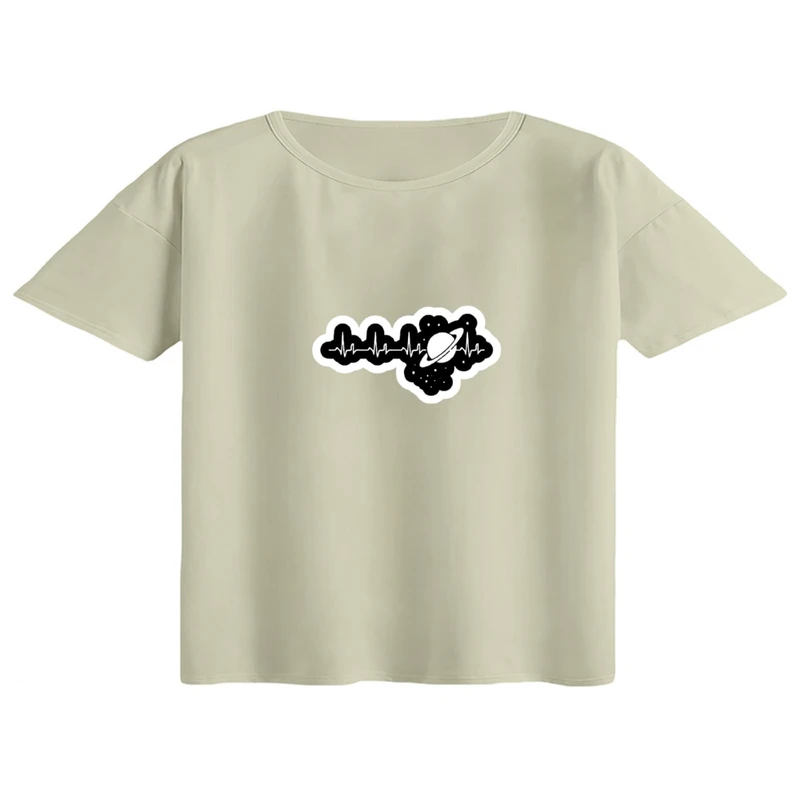 کراپ تی‌شرت آستین کوتاه زنانه مدل ضربان قلب کد 01