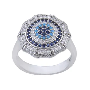 انگشتر نقره زنانه بازرگانی میلادی مدل گل طرح چشمو نظر فول نگین بدون ریزش کد AWR_0198