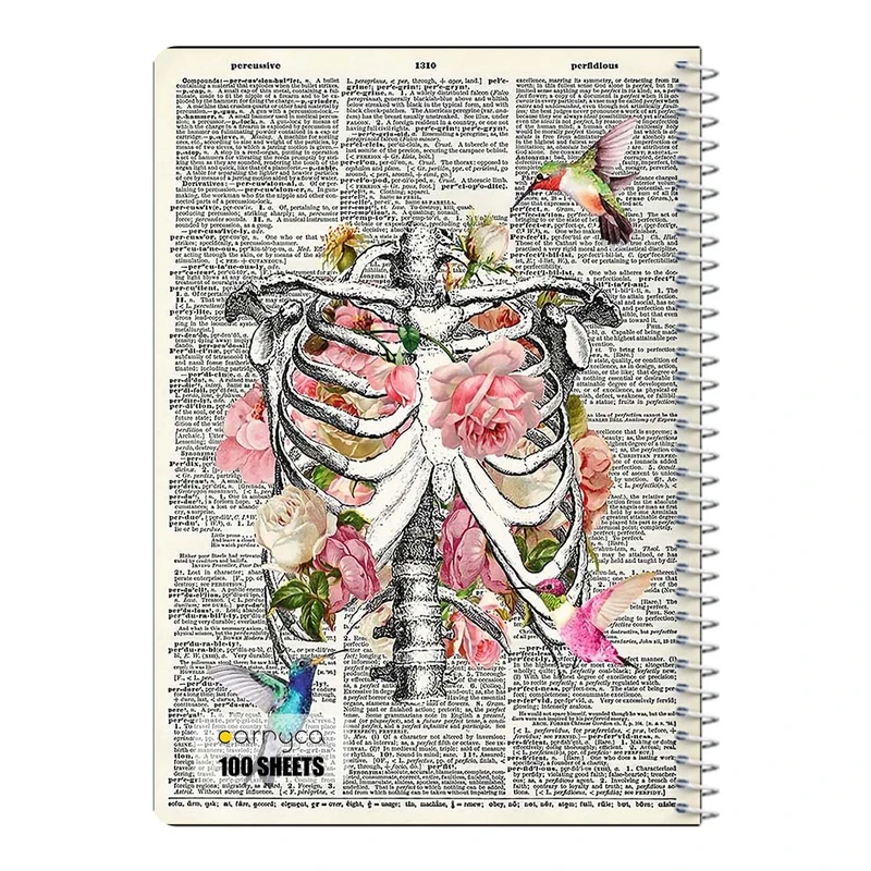 دفتر مشق 100 برگ سیمی کارنیکا طرح روزنامه وینتج قفسه سینه Vintage Newspaper Chest Anatomy کد 90085