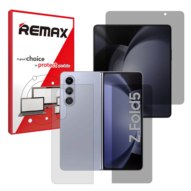 محافظ صفحه نمایش حریم شخصی ریمکس مدل Resistant مناسب برای گوشی موبایل سامسونگ Galaxy Z Fold 5 به همراه محافظ پشت گوشی
