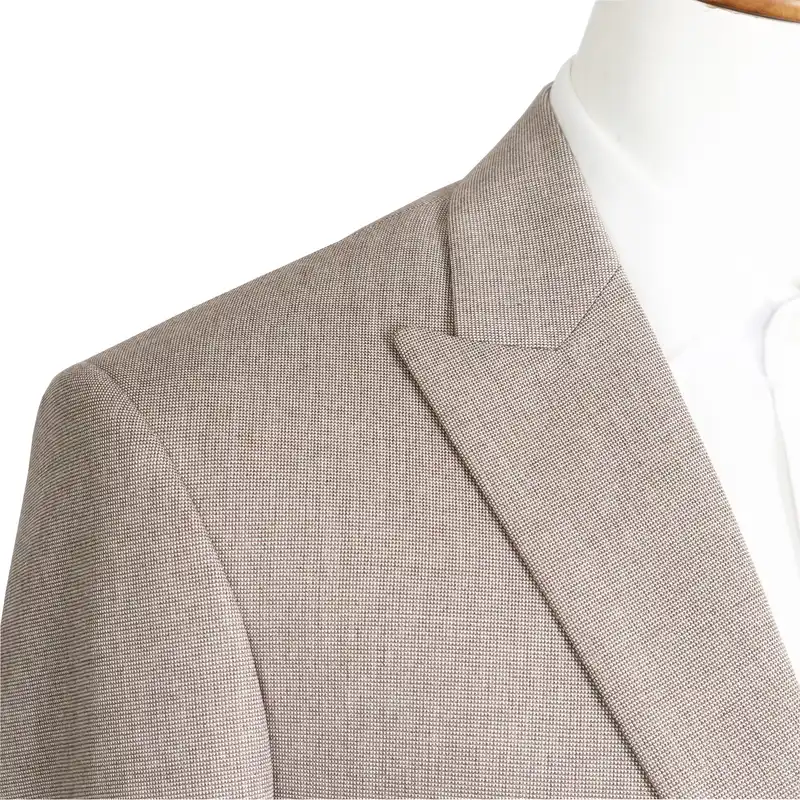 کت و شلوار مردانه مدل یقه بلیزر رگولار فیت کد 24050 طرح سوزنی کوکما رنگ کرم