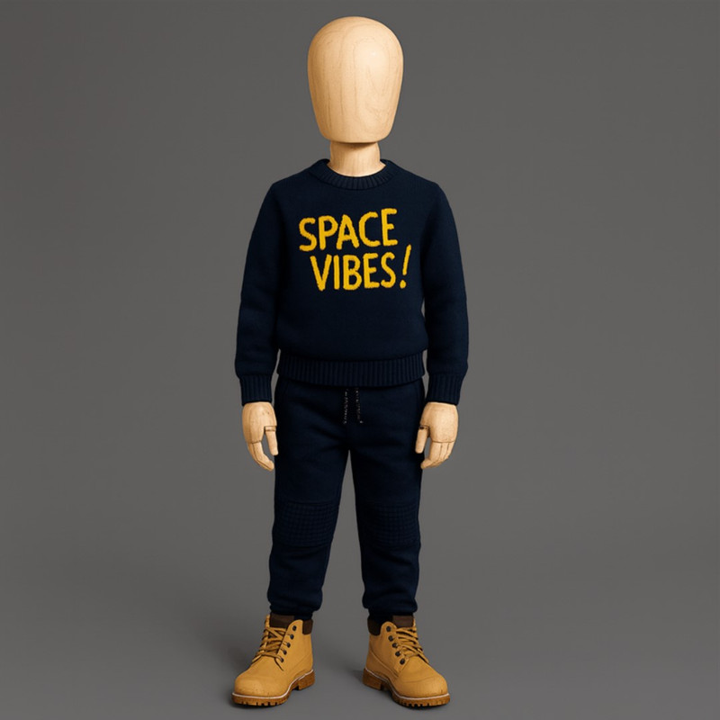 پلیور یقه گرد پسرانه کولزیون مدل برجسته SPACE VIBES
