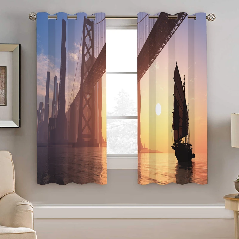 پرده نیروانا طرح کشتی مدل مخمل کد 5191 سایز 140×200 سانتی متر