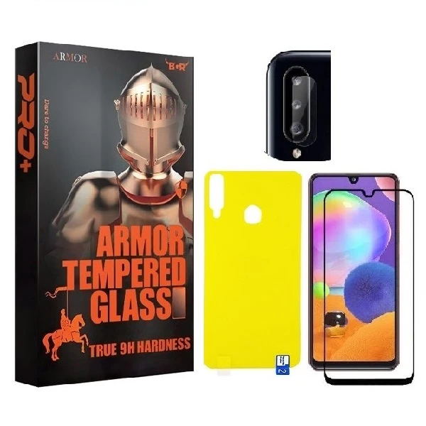 محافظ صفحه نمایش آرمور مدل FUL مناسب برای گوشی موبایل سامسونگ Galaxy A20s به همراه محافظ پشت گوشی و محافظ لنز دوربین
