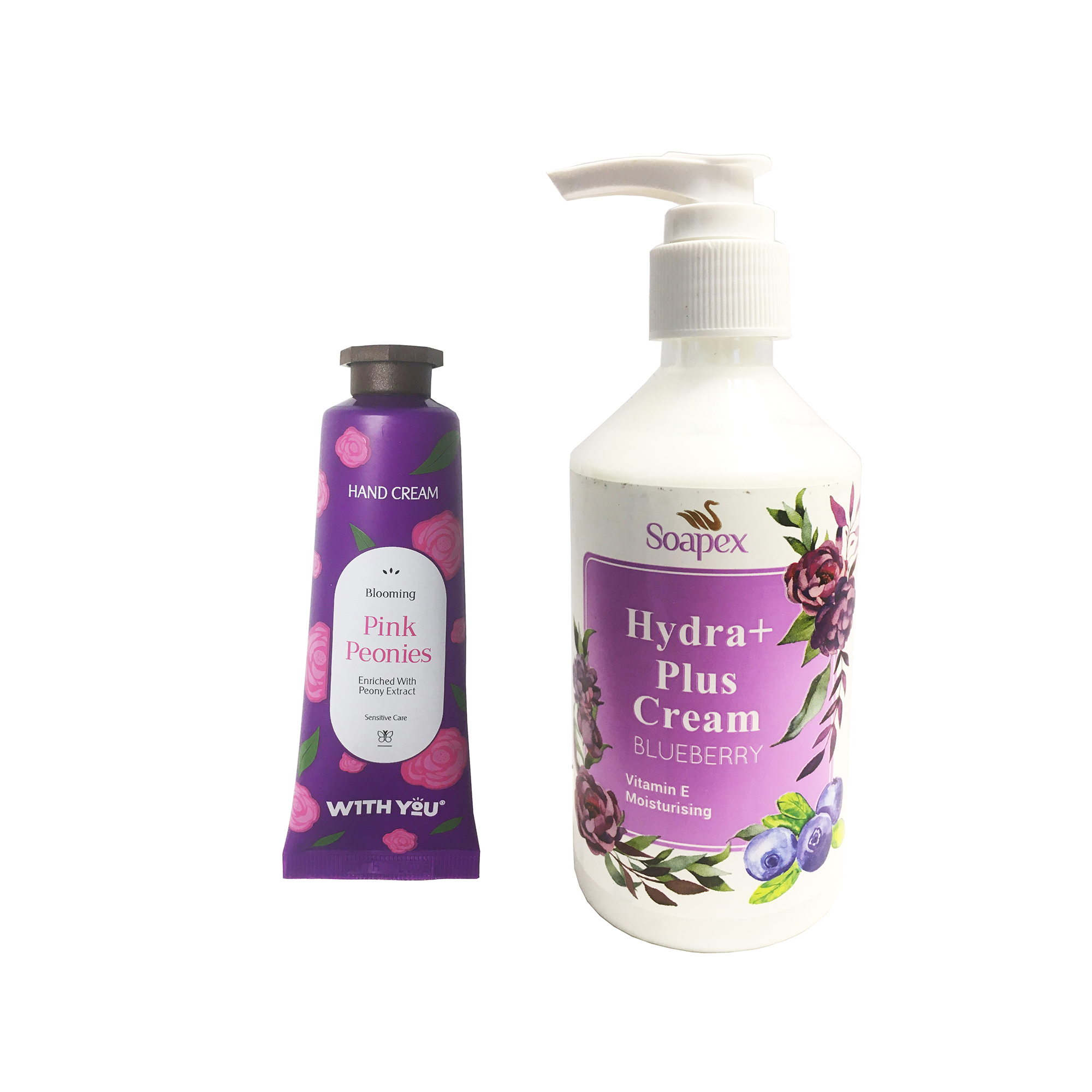 کرم آبرسان و مرطوب کننده سوپکس مدل BlueBerry حجم 250 میلی لیتر به همراه کرم مرطوب کننده ویت یو مدل Pink Peonies حجم 50 میلی لیتر 