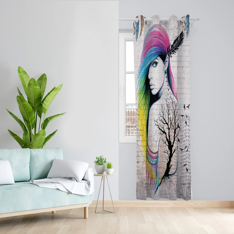 پرده طرح دختر مدل مخمل پانچی کد 2279 z سایز 140x200 سانتی متر