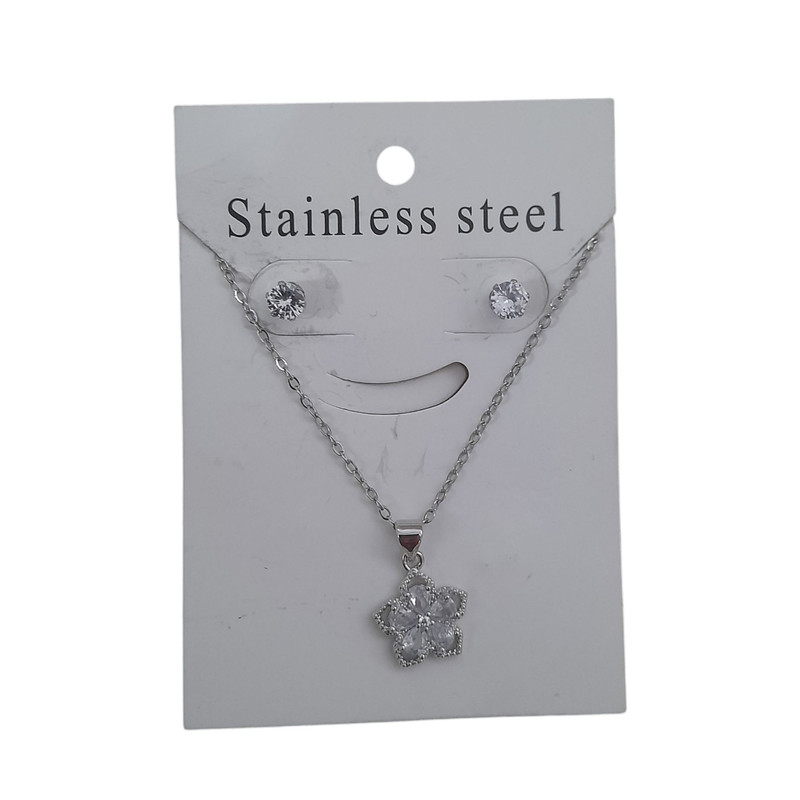 نیم ست زنانه استینلس استیل مدل گل نگینی نیم ست زنانه استینلس استیل مدل گل نگینی